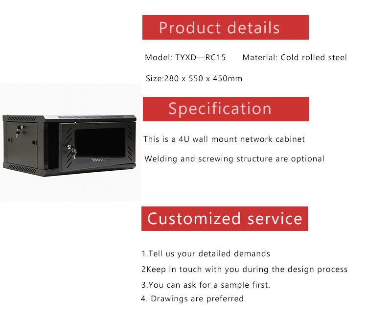 Wall Mount Network Rack Cabinet , Black / Customized Color Network Equipment Rack