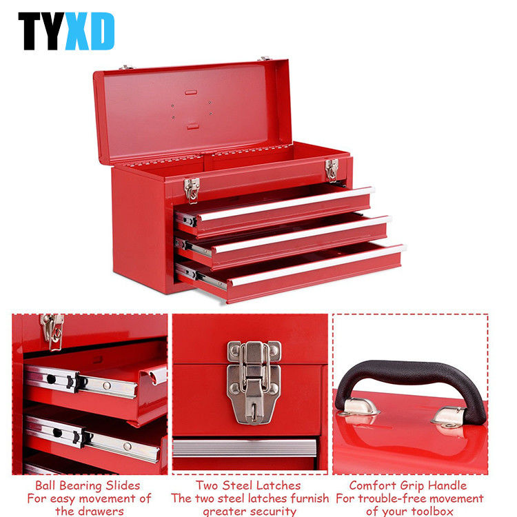 Steel wear proof 3 Drawer Metal Tool Storage Box Heavy Duty Cold Rolled Steel Made