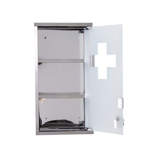 Armário de medicina fixado na parede de aço inoxidável Lockable dos primeiros socorros com 2 prateleiras e a porta de vidro