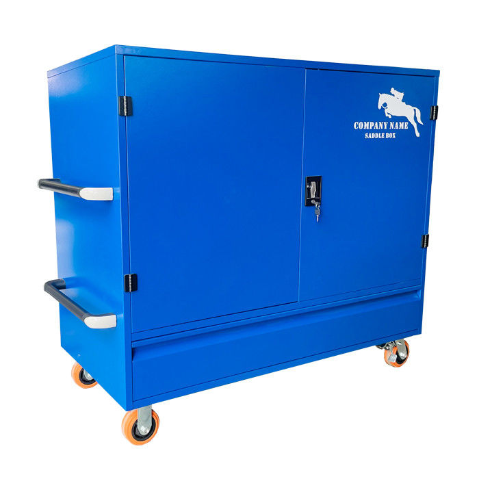 Lockable Large Metal Blue Horse Equipment Saddle Tack Box With 2 Saddle Holders