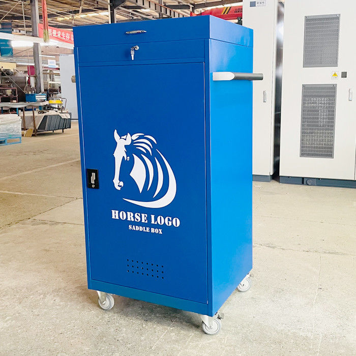 Steel Blue White Saddle Box Tack Locker For Horse Equipment Storage