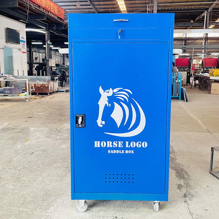 Steel Blue White Saddle Box Tack Locker For Horse Equipment Storage